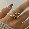 18K Gold and Silver Two Tone Orbit Beads Cuff Ring
