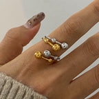 18K Gold and Silver Two Tone Orbit Beads Cuff Ring