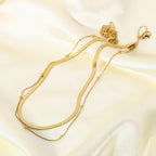 18K Gold Herringbone Beaded Chain Layered Necklace