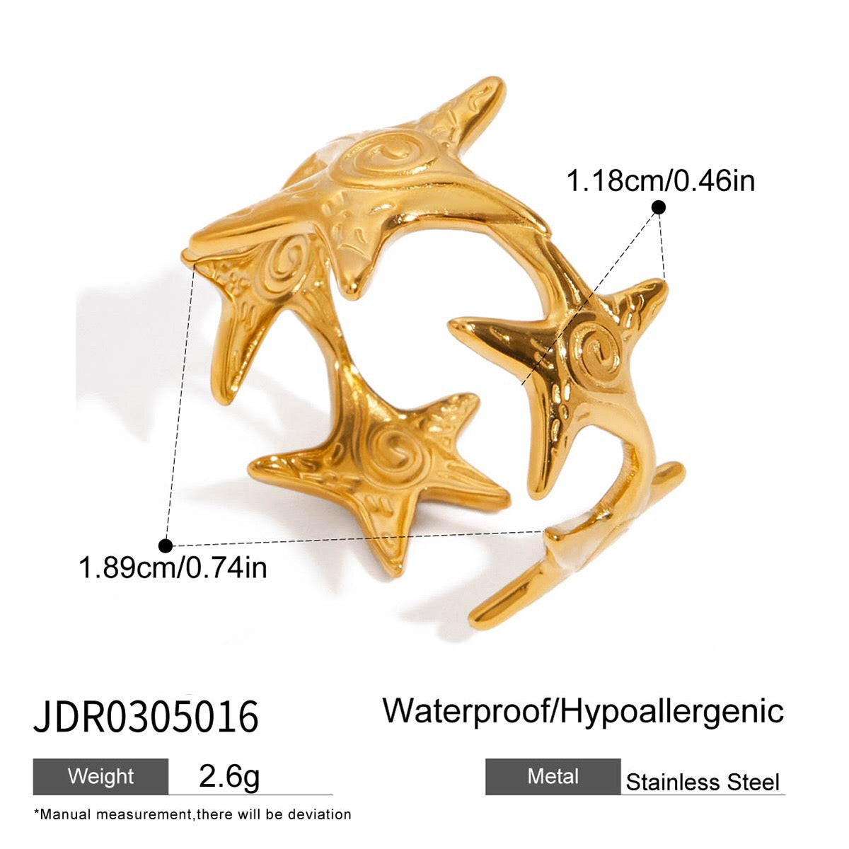 18K Gold Coastal Life Seashel Coral Starfish Ring Sets