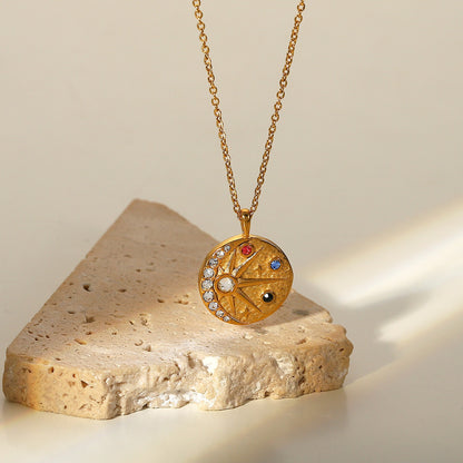 18K Gold Celestial Coin Pendant Necklace