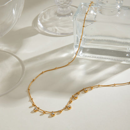 18K Gold CZ Sprinkle Beaded Chain Dainty Necklace