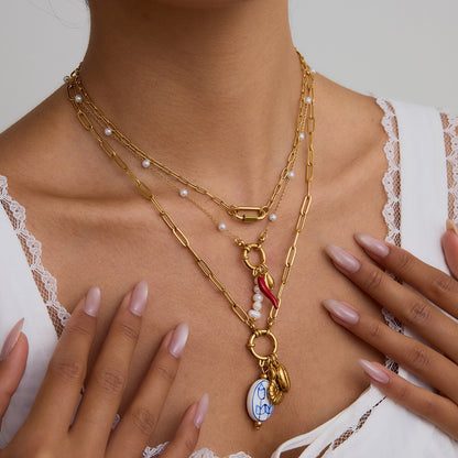 18K Gold Carabiner Paperclip Cuban Link Cable Chain Charm Necklace