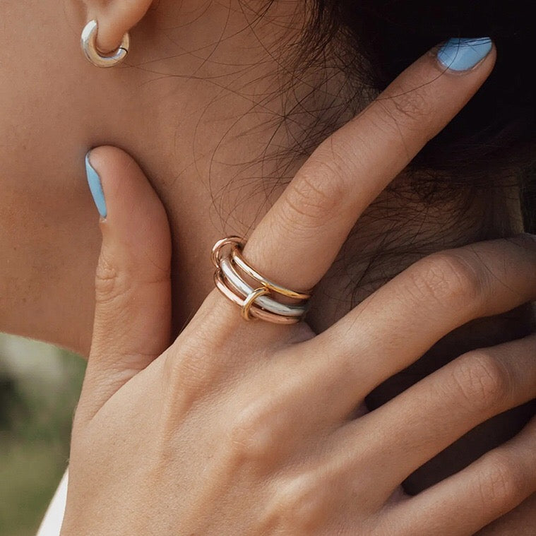 18K Gold and Silver Mixed Metal Multi Layers Spinelli Trinity Stacking Rings