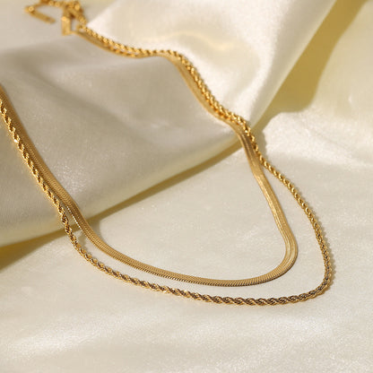 18K Gold Rope Chain Herringbone Layered Necklace