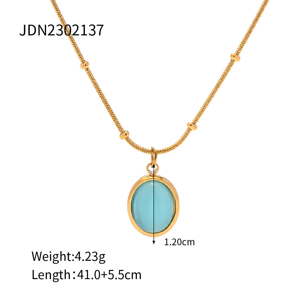 18K Gold Ocean Eye Opal Pendant Necklace