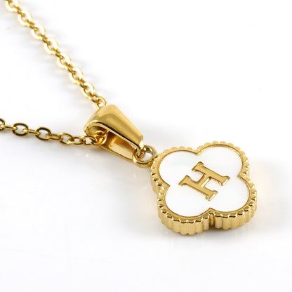 18K Gold Initial Clover Pendant Necklace