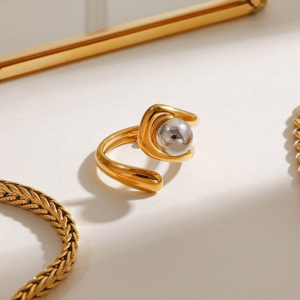 18K Gold and Silver Two Tone Single Point Statement Cuff Ring