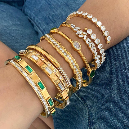 18K Gold Empire Glam CZ Bangle Bracelets Stack