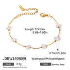 18K Gold Golden Form Pearl Paperclip Chain Bracelet Stack