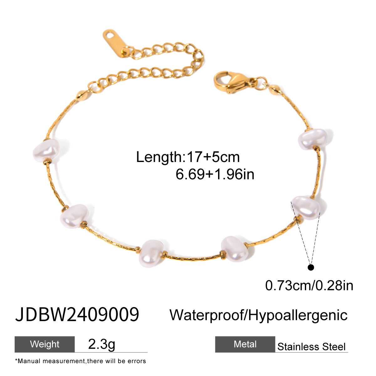 18K Gold Golden Form Pearl Paperclip Chain Bracelet Stack