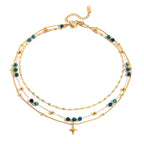 18K Gold Dainty Star Pendant Ocean Blue Beaded Layered Necklace Set