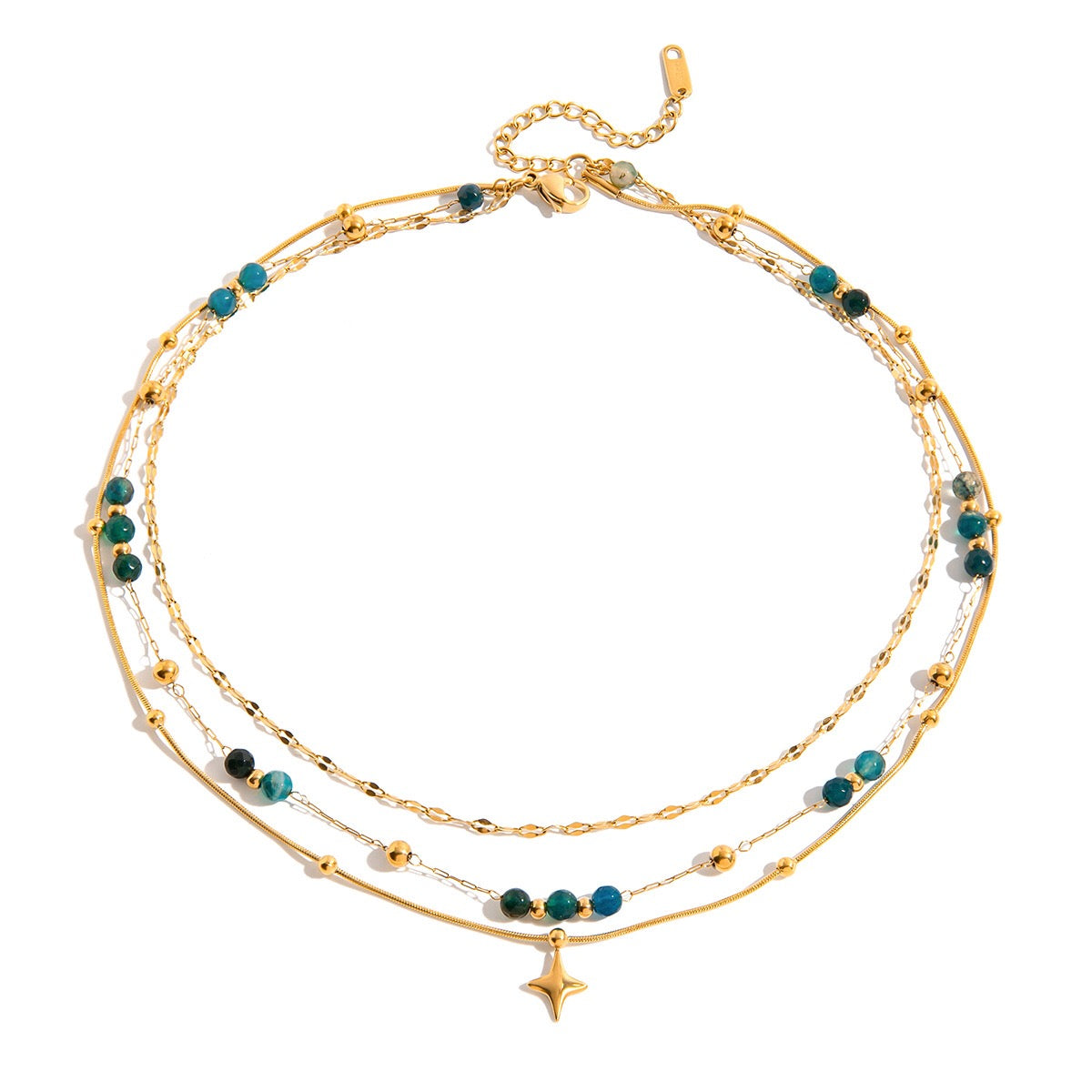 18K Gold Dainty Star Pendant Ocean Blue Beaded Layered Necklace Set