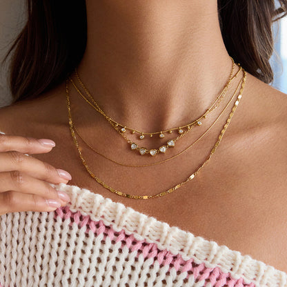 18K Gold Starry Hearts Double Chain Layered Necklace Set