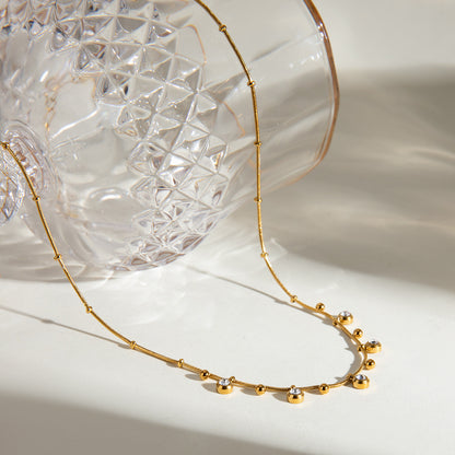 18K Gold CZ Sprinkle Beaded Chain Dainty Necklace