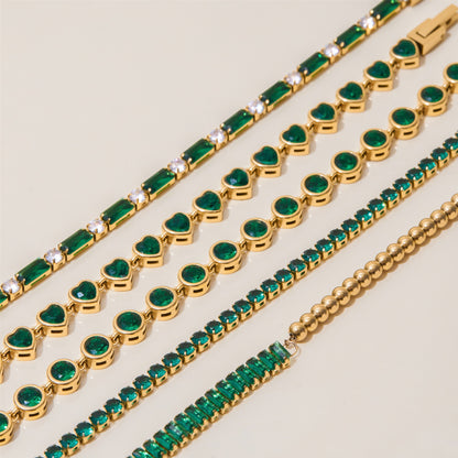 18K Gold Green Royale Emerald Tennis Chain Bracelet Stack