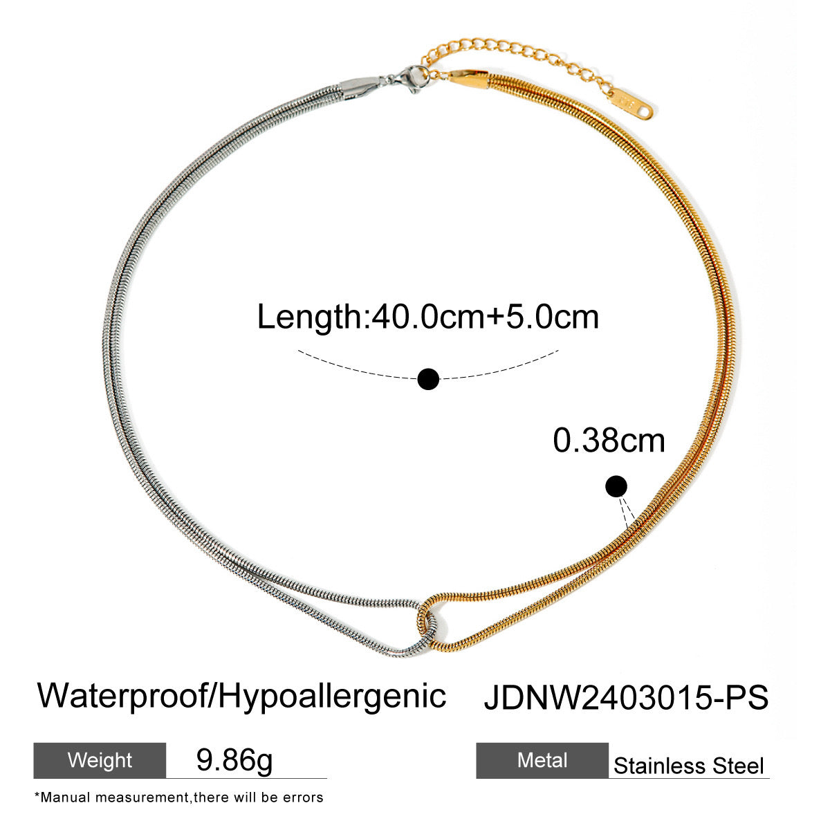 18K Gold Two Tone Interlocked Chain Necklace