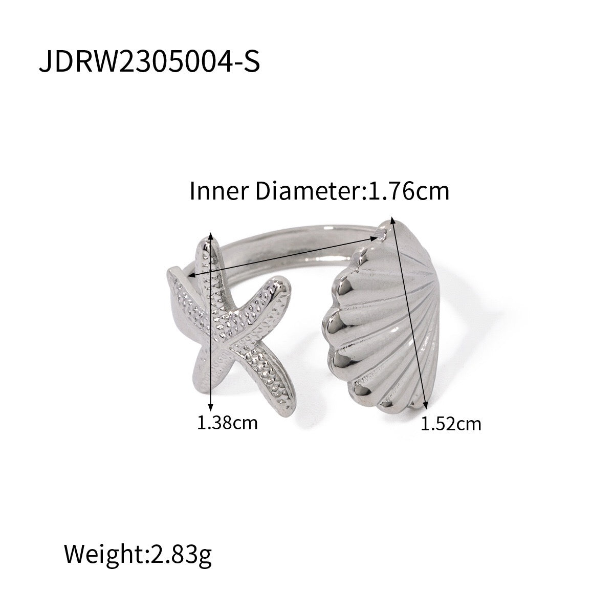 18K Gold and Silver Two Tone Coastal Glow Seashell Starfish Cuff Ring