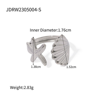 18K Gold and Silver Two Tone Coastal Glow Seashell Starfish Cuff Ring