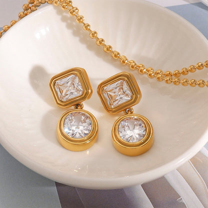 18K Gold Glam Icon Statement CZ Dangle Drop Earrings