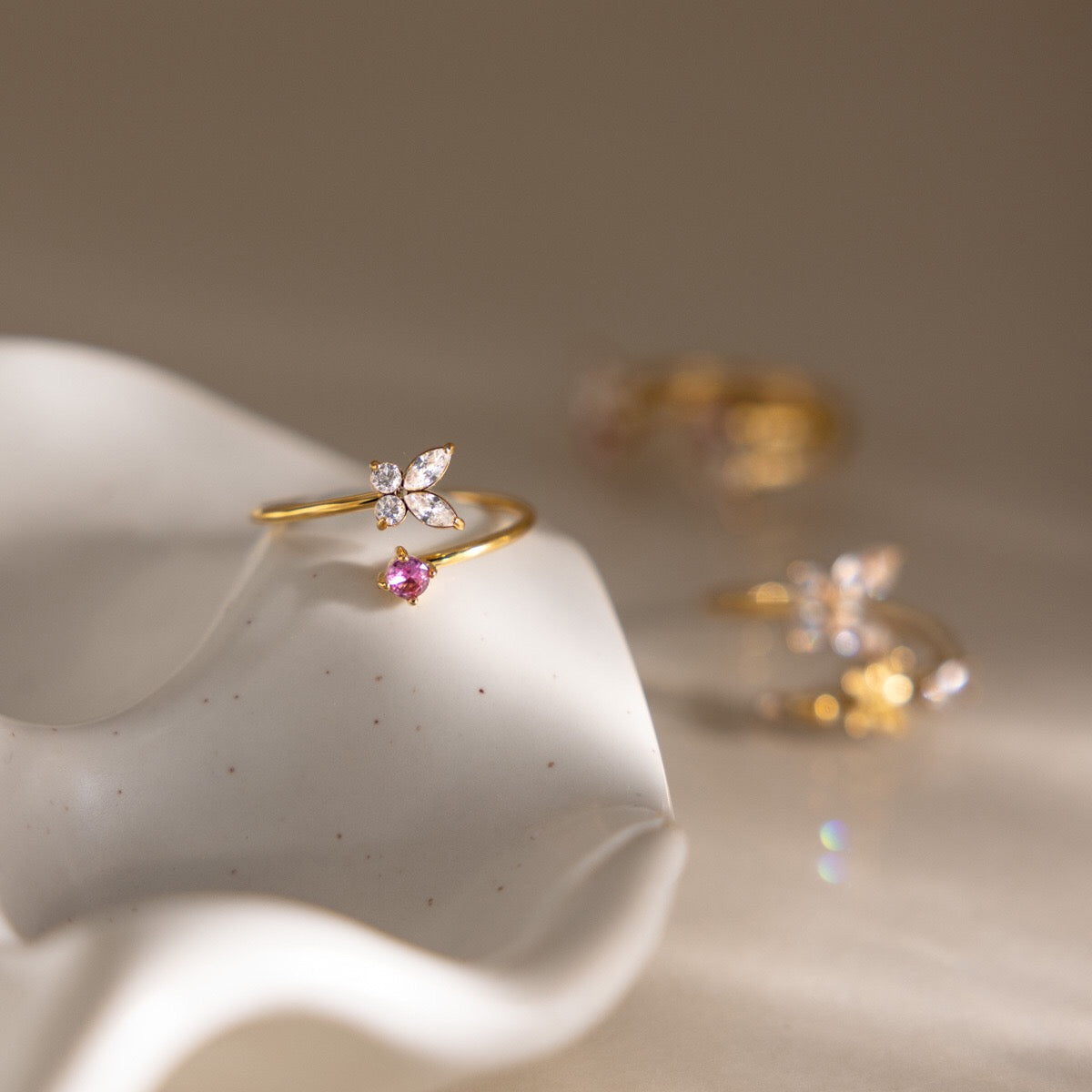 18K Gold Flutter Obsession Pink Butterfly Cuff Ring