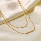 18K Gold Minimalist Bar Double Beaded Chain Layered Necklace