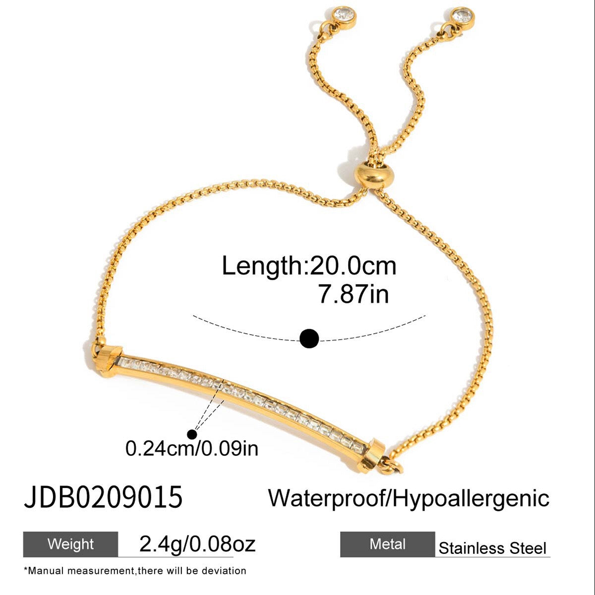 18K Gold Bejeweled Smile Line Dainty Chain Bracelet