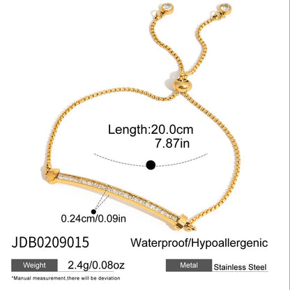 18K Gold Bejeweled Smile Line Dainty Chain Bracelet