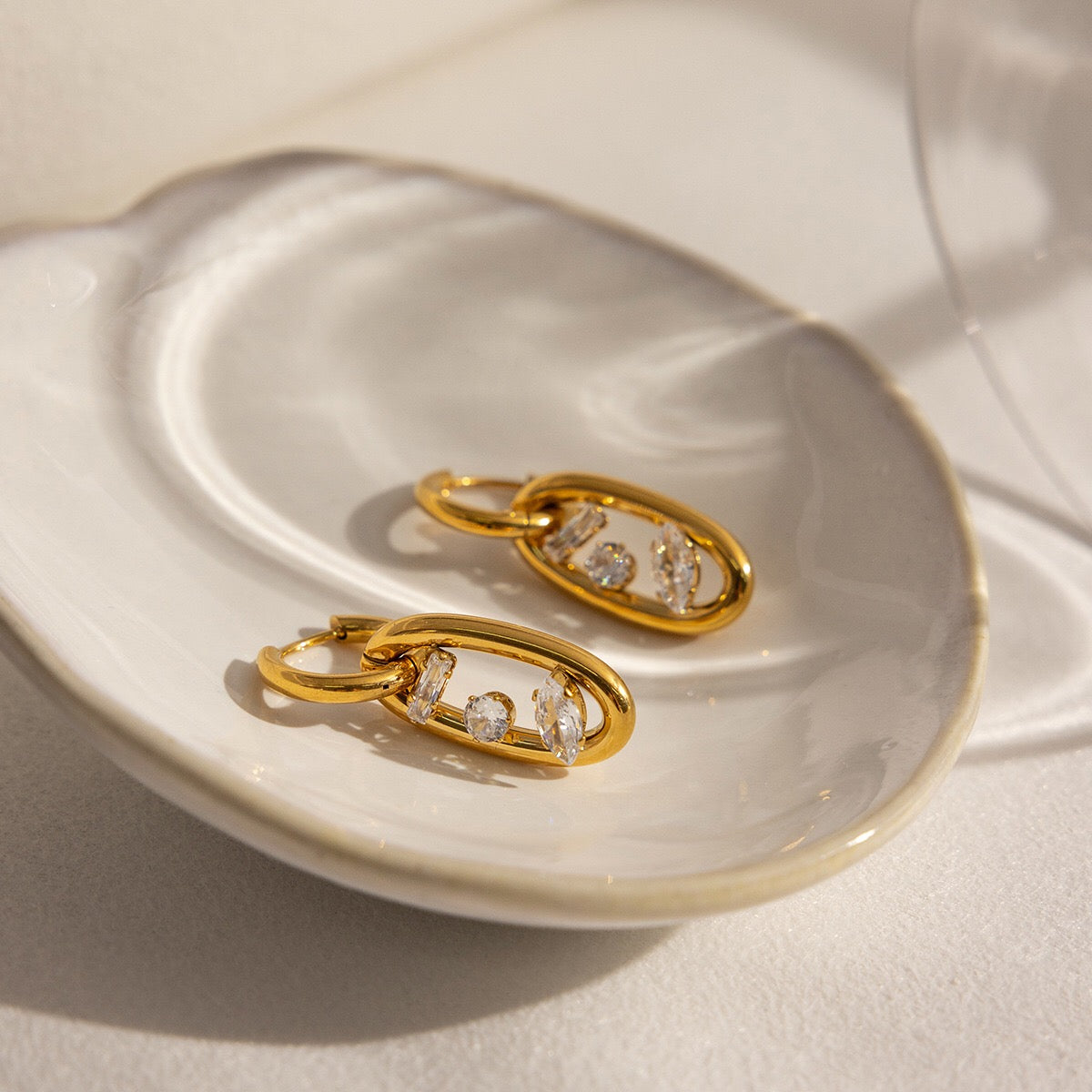 18K Gold The Spotlight Small Hoop Dangle Drop Huggie Earrings