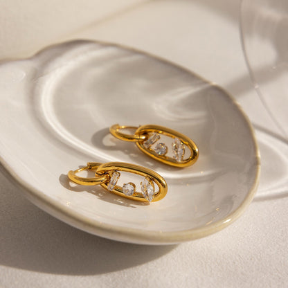 18K Gold The Spotlight Small Hoop Dangle Drop Huggie Earrings