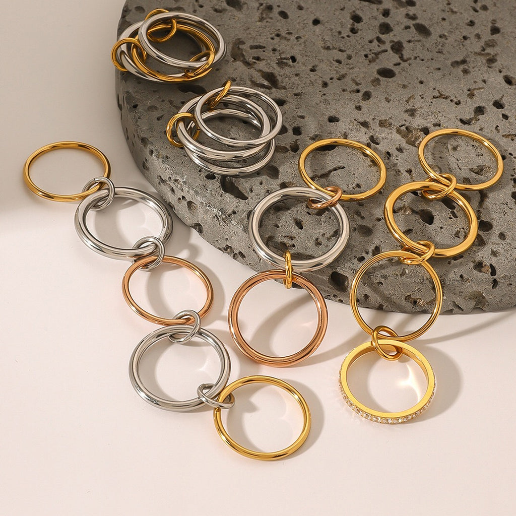 18K Gold and Silver Two Tone Connected Multi Layers Spinelli Trinity Stacking Rings