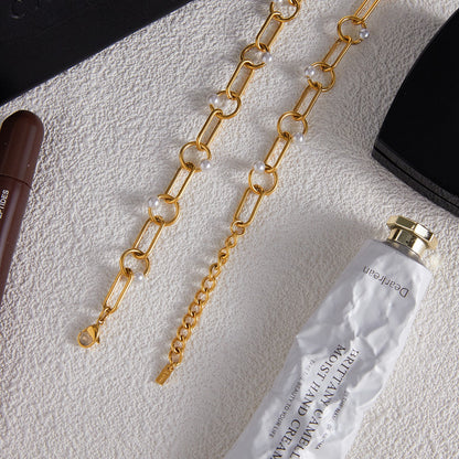 18K Gold Modern Loop Pearl Circle Chain Necklace