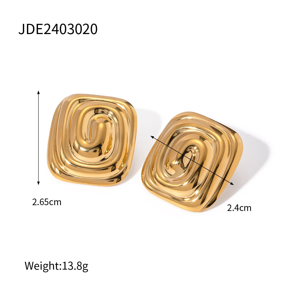 18K Gold Swirl Square Statement Stud Earrings