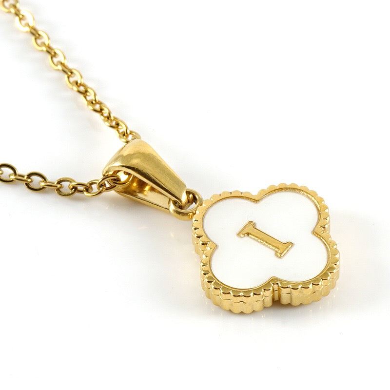 18K Gold Initial Clover Pendant Necklace