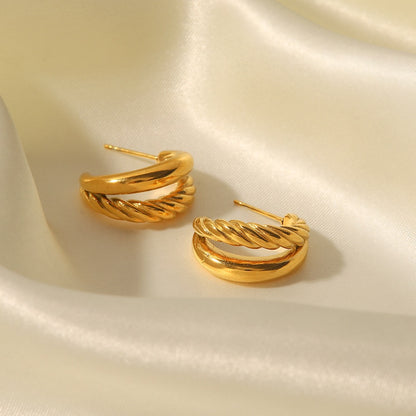 18K Gold Double Hoop Huggie Earrings