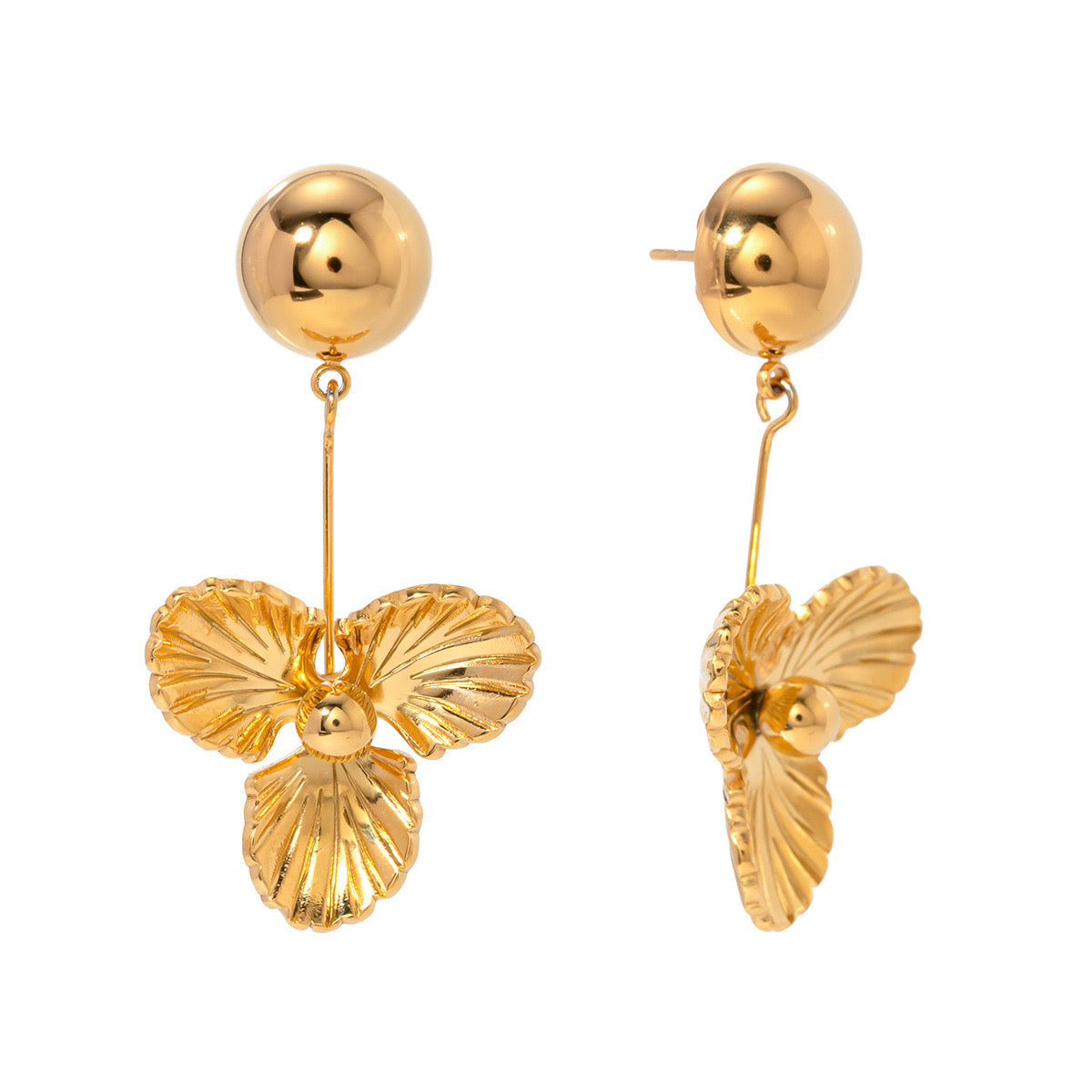 18K Gold Gilded Flower Dangle Statement Earrings