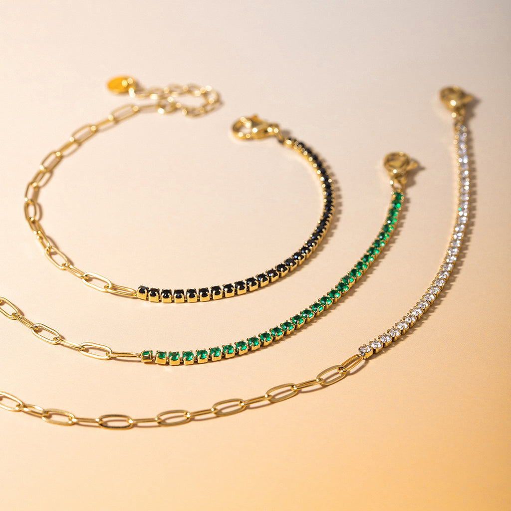 18K Gold Bling Tennis Paperclip Chain Bracelet