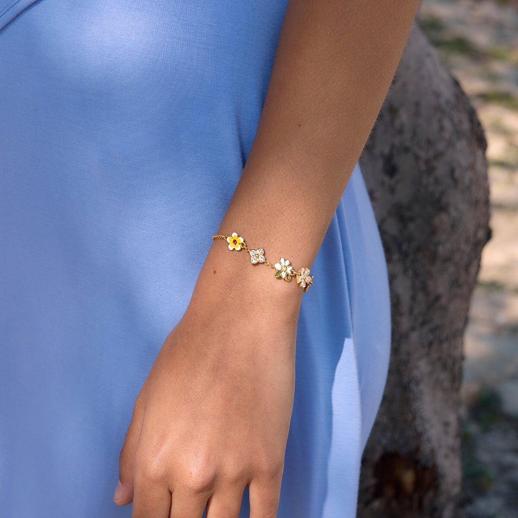 18K Gold Enchanted Garden Flower Dragonfly Butterfly Dainty Bracelet