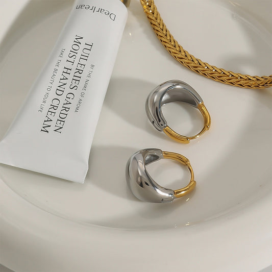 18K Gold and Silver Two Tone Dome Small Hoop Dangle Huggie Earrings