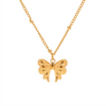 18K Gold Dainty Bow Pendant Necklace