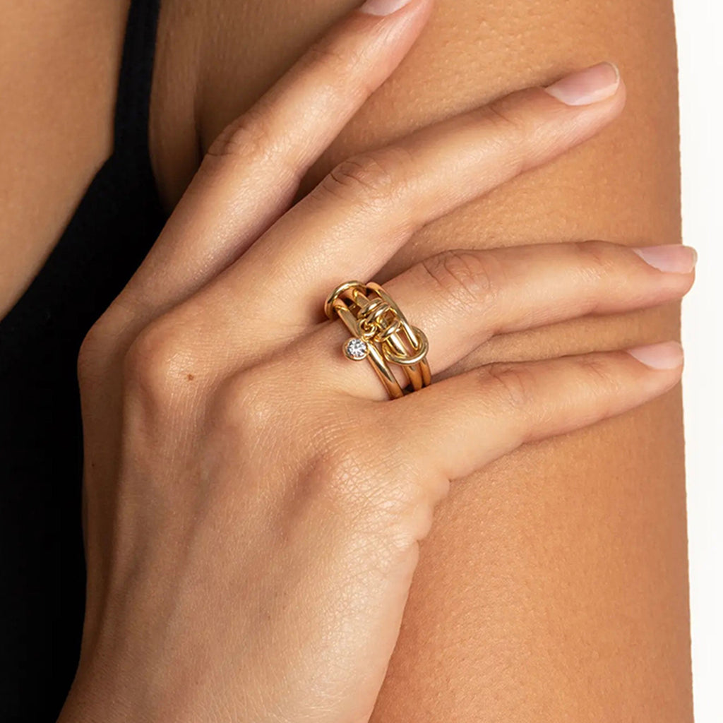 18K Gold and Silver Two Tone Bejeweled Multi Layers Spinelli Trinity Stacking Rings