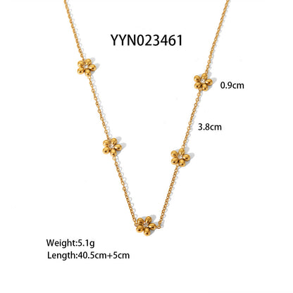 18K Gold Beaded Flower Chain Collar Necklace