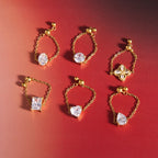 18K Gold Spark Drop Heart Clover Flower Adjustable Chain Ring