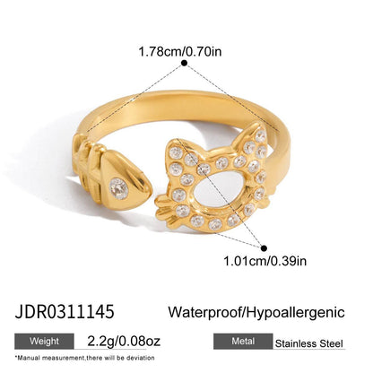 18K Gold Paws and Purrs Pave Cat and Dog Cuff Ring
