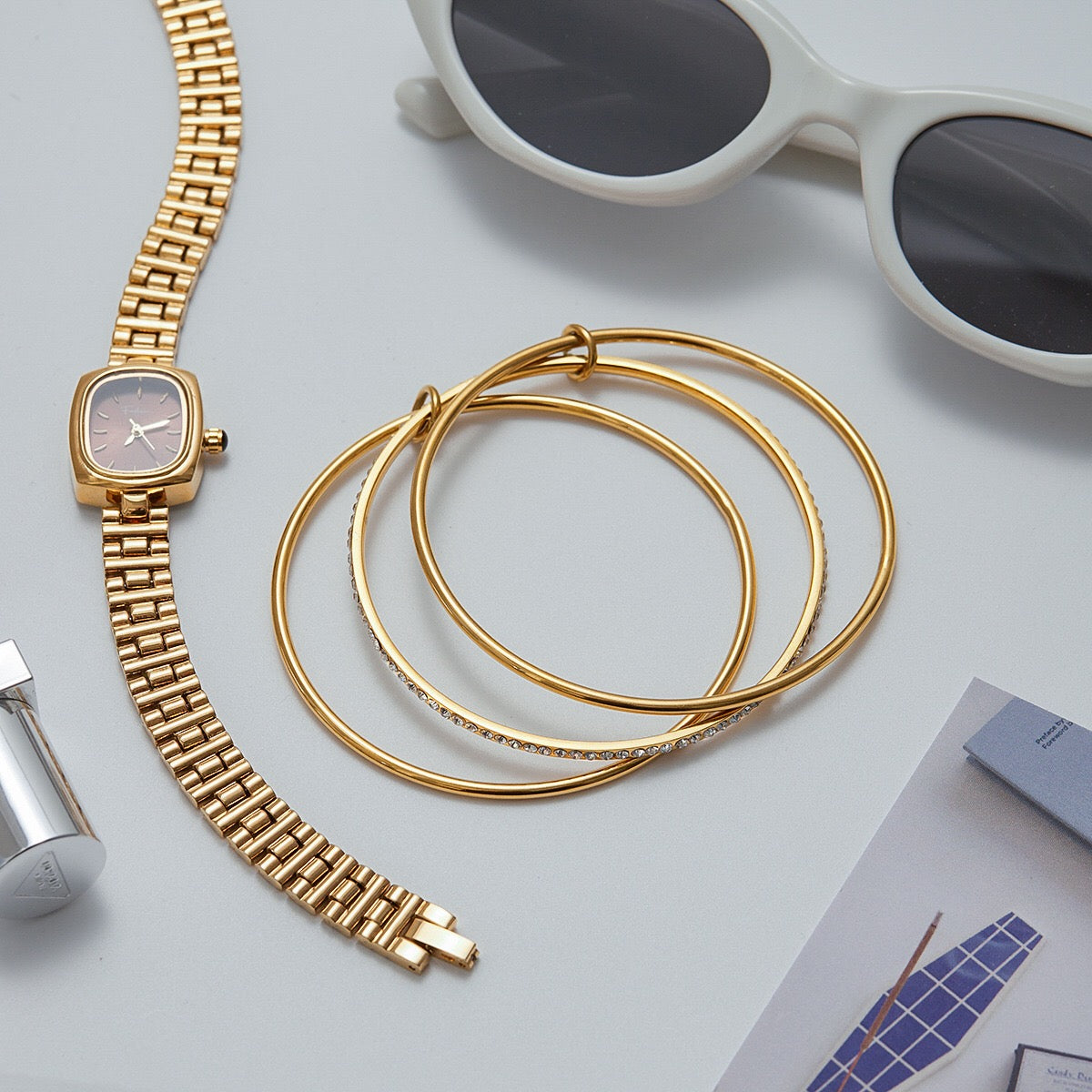 18K Gold and Silver Two Tone Spinelli Slim Bangle Bracelets Stack