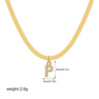 18K Gold Minimalist Glam Herringbone Chain Initial Dainty Necklace