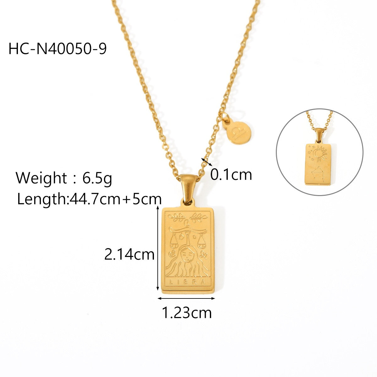 18K Gold Zodiac Plate Pendant Necklace
