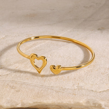18K Gold Heart to Heart Cuff Bangle Bracelet