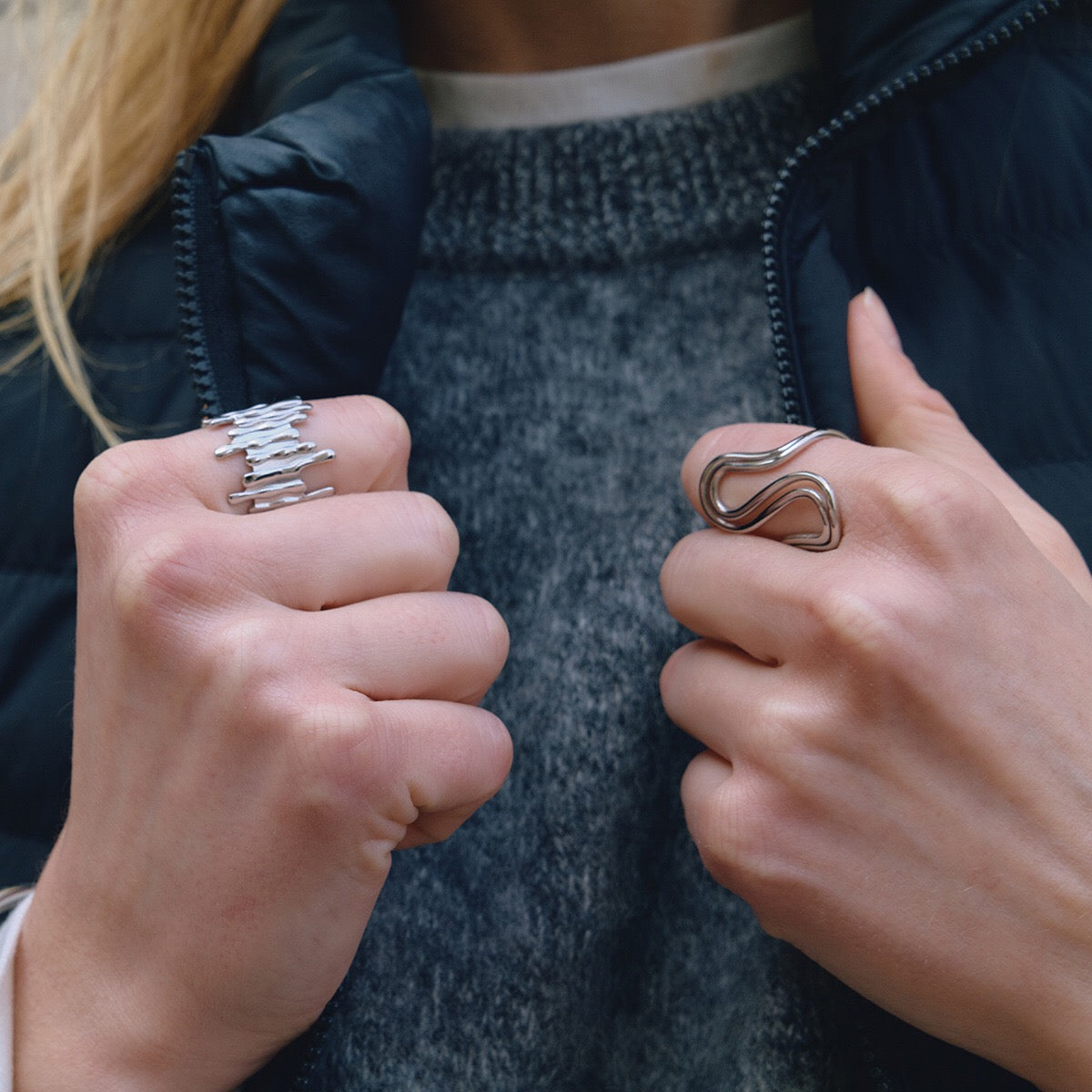 18K Gold and Silver Urban Edge Geometric Band Ring