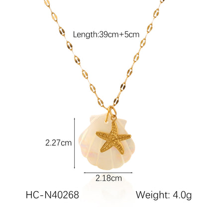 18K Gold Mother of Pearl Seashell Ocean Charm Pendant Necklace